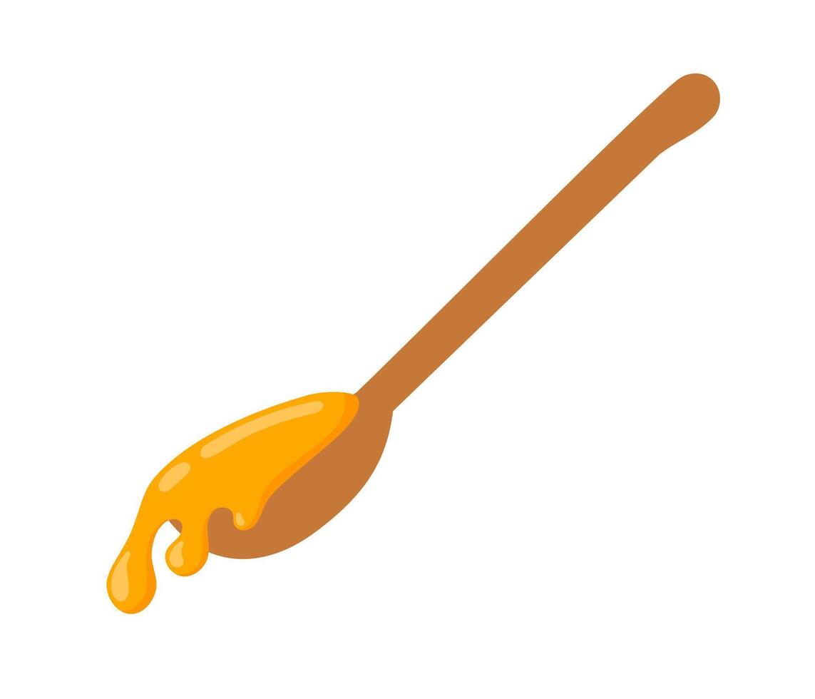 Wooden spoon with honey. Bee honey and apiary concept. illustration isolated on white background vector