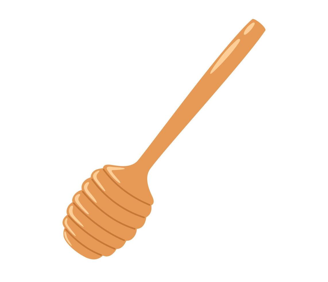 Honey Dipper. Wooden spoon for honey. Bee honey and apiary concept. illustration isolated on white background vector