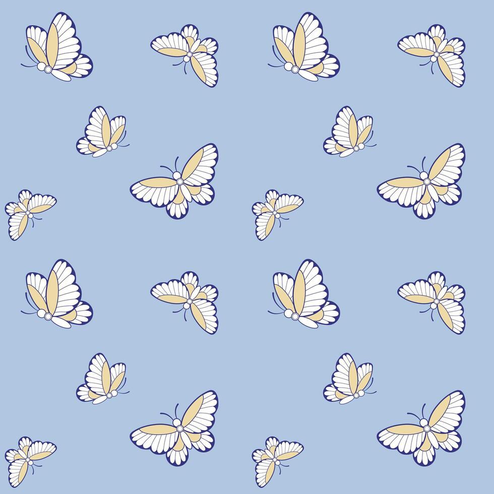 Seamless pattern with butterflies on light blue background. Insect illustration wallpaper. vector