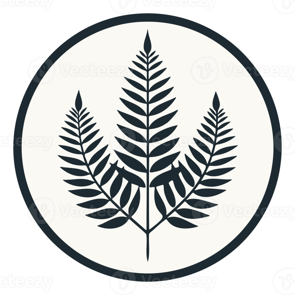 Black White Fern Silhouette Circular Botanical Illustration Minimalist Design Symbol logo png