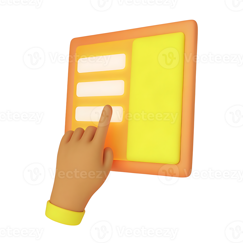 3D hand tapping a glowing screen png