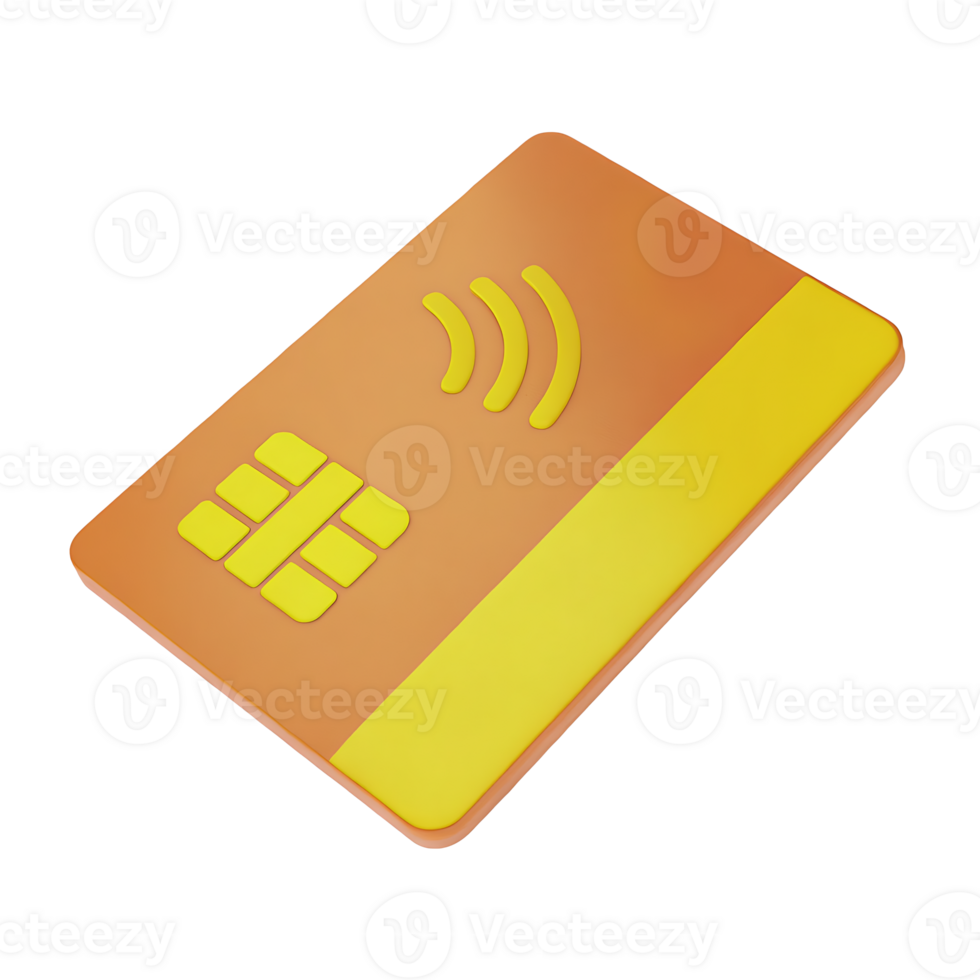 Claymorphism credit card icon with a chip and contactless wave png