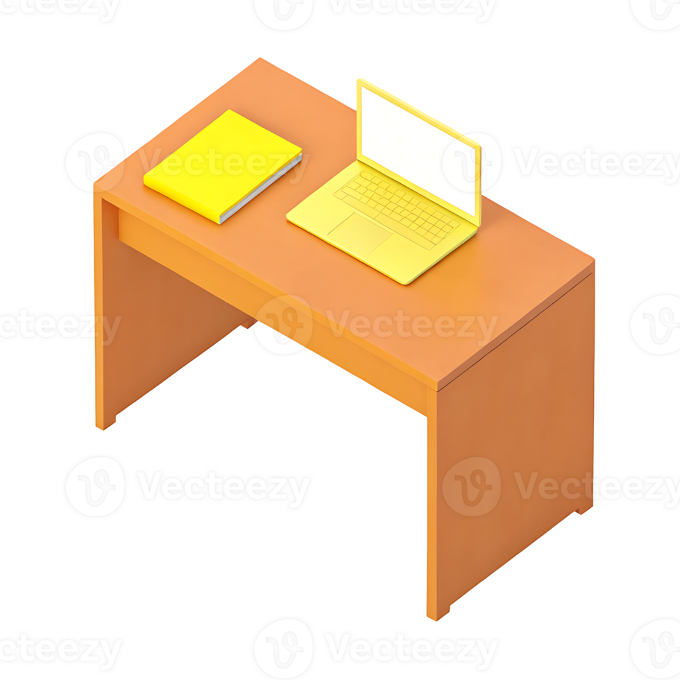 Claymorphism Simple icon of a desk with a laptop and notebook png