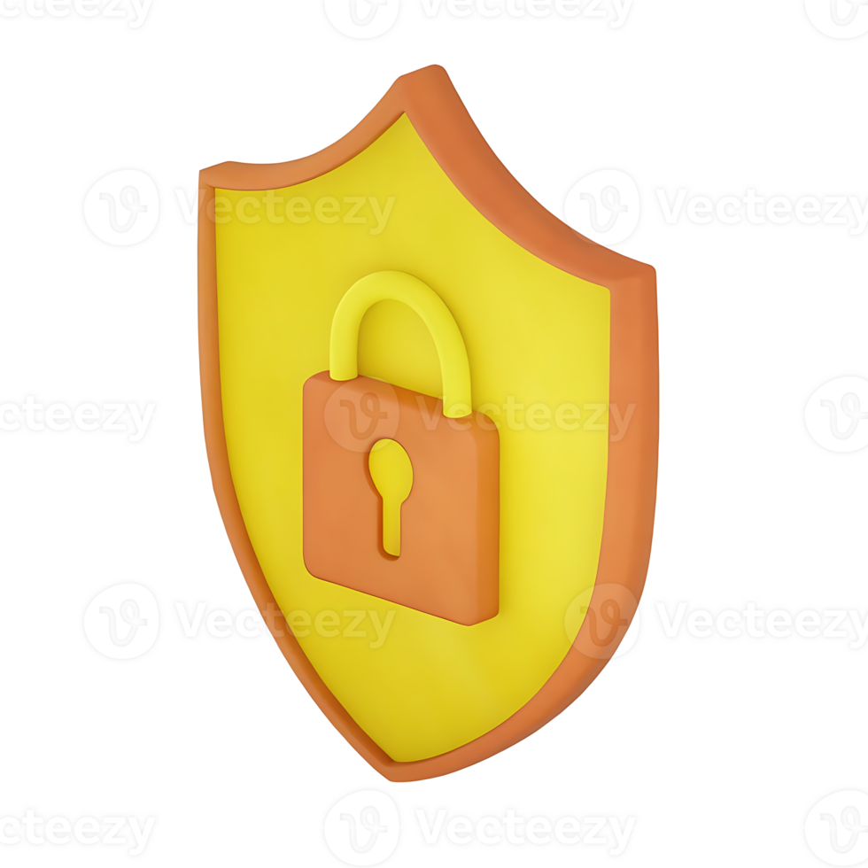 3D shield icon with a lock center png