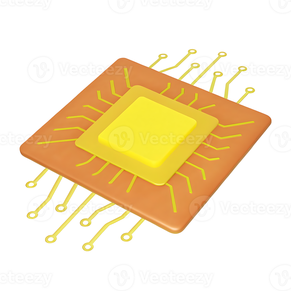 Futuristic 3D microchip icon with glowing circuits png