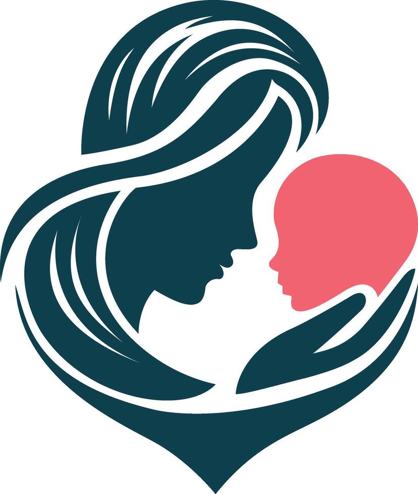 mother and child in heart shape logo vector
