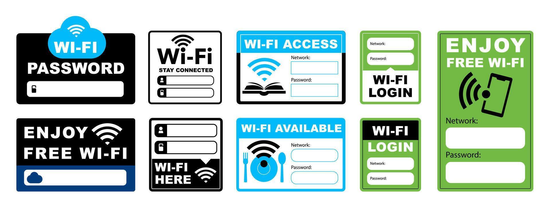 Wi-Fi Sign Set. Editable Templates with Icons, Empty Space for Text vector