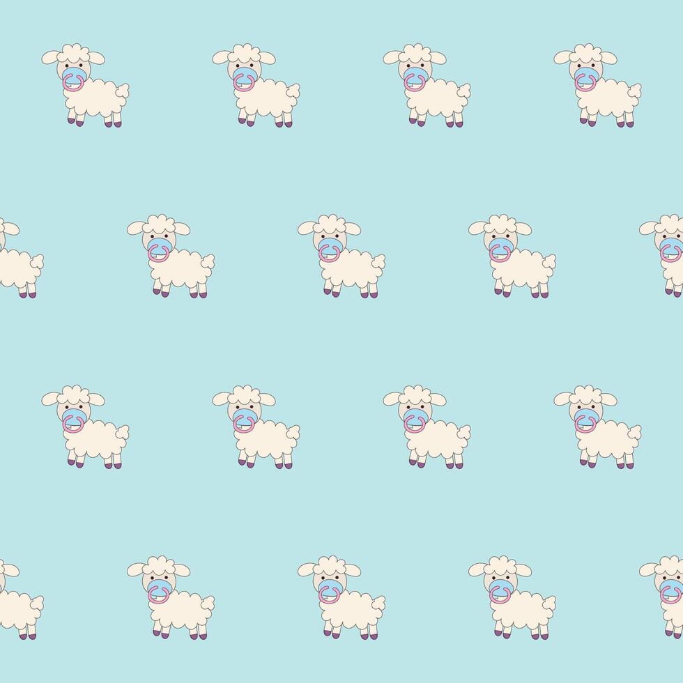 Baby Textile Seamless Baby Sheep Background. Hand Drawn Doodle Funny Cute Infant Fabric Pattern. Cute Kawaii Whimsical Wrapping, Wallpaper Nursery Design. Vintage Elegant Retro Style. Nappy Cover vector