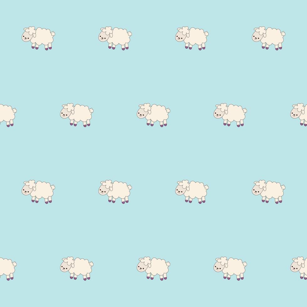 Baby Textile Seamless Sheeps Background. Hand Drawn Doodle Funny Cute Infant Fabric Pattern. Cute Kawaii Whimsical Wrapping, Wallpaper Nursery Design. Vintage Elegant Retro Style. Nappy Cover vector