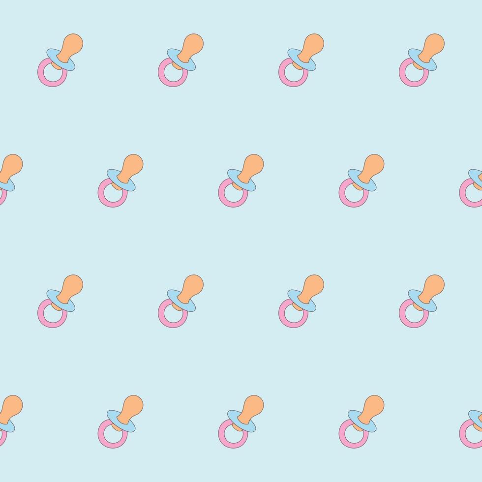 Baby Clothing Textile Pacifier Seamless Swatch Background. Hand Drawn Doodle Funny Cute Infant Fabric Pattern. Cute Kawaii Whimsical Wrapping, Wallpaper Nursery Design. Vintage Elegant Retro Style vector