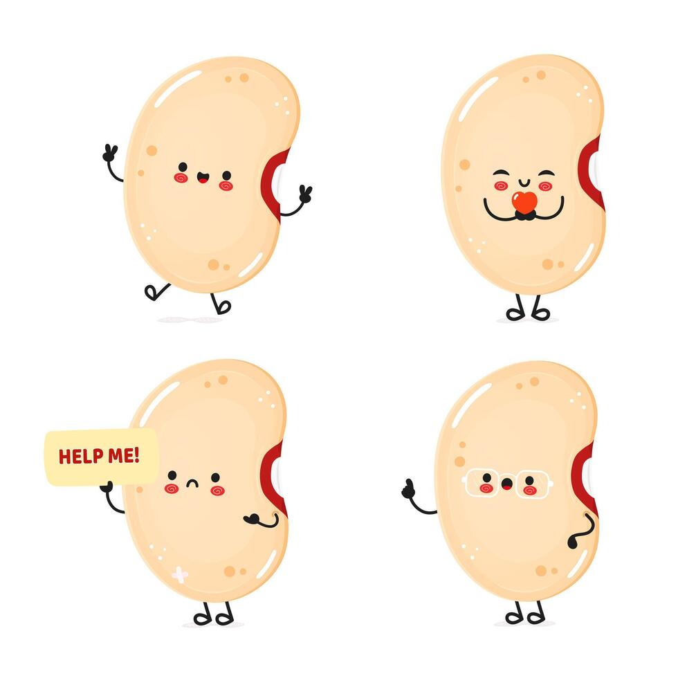 A collection of delightful kidney bean characters brings joy to a clean white canvas. vector