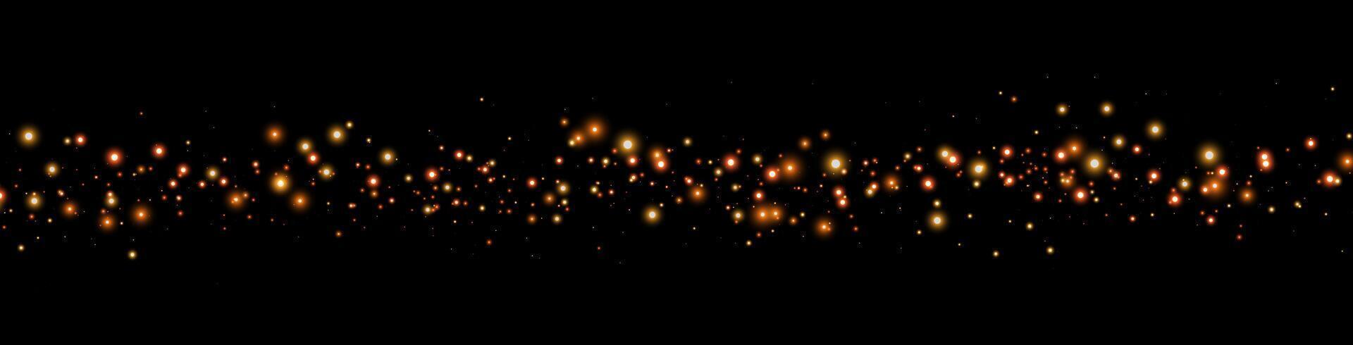 Orange glittering dots, particles, stars magic sparks. Dust cloud flare light effect. Orange luminous points with smoke. particles on black background vector