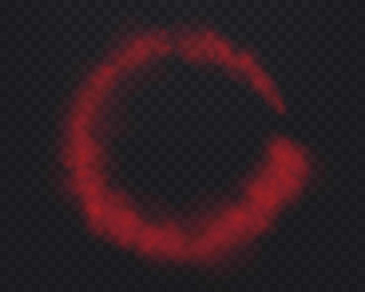 Realistic red smoke circle or haze on a dark background. Magic fog, vapor illustration. vector