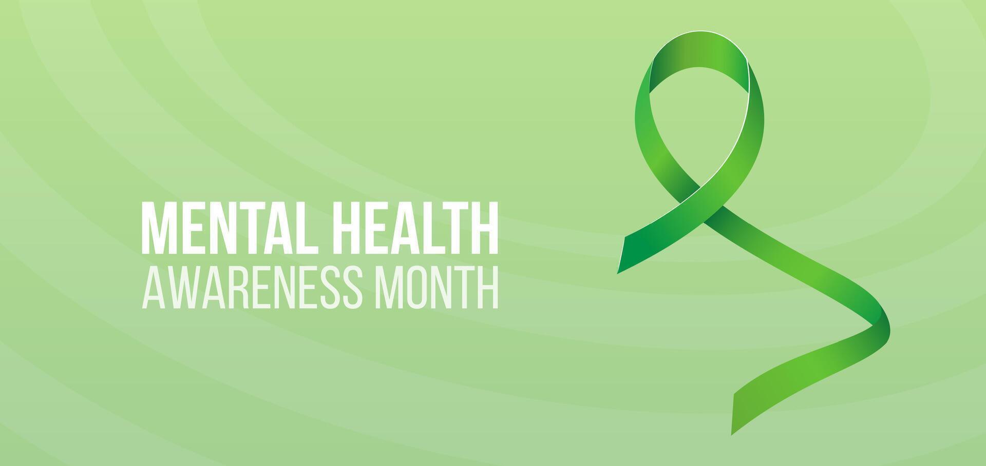 Mental health awareness month concept. Banner template with green ribbon and text vector
