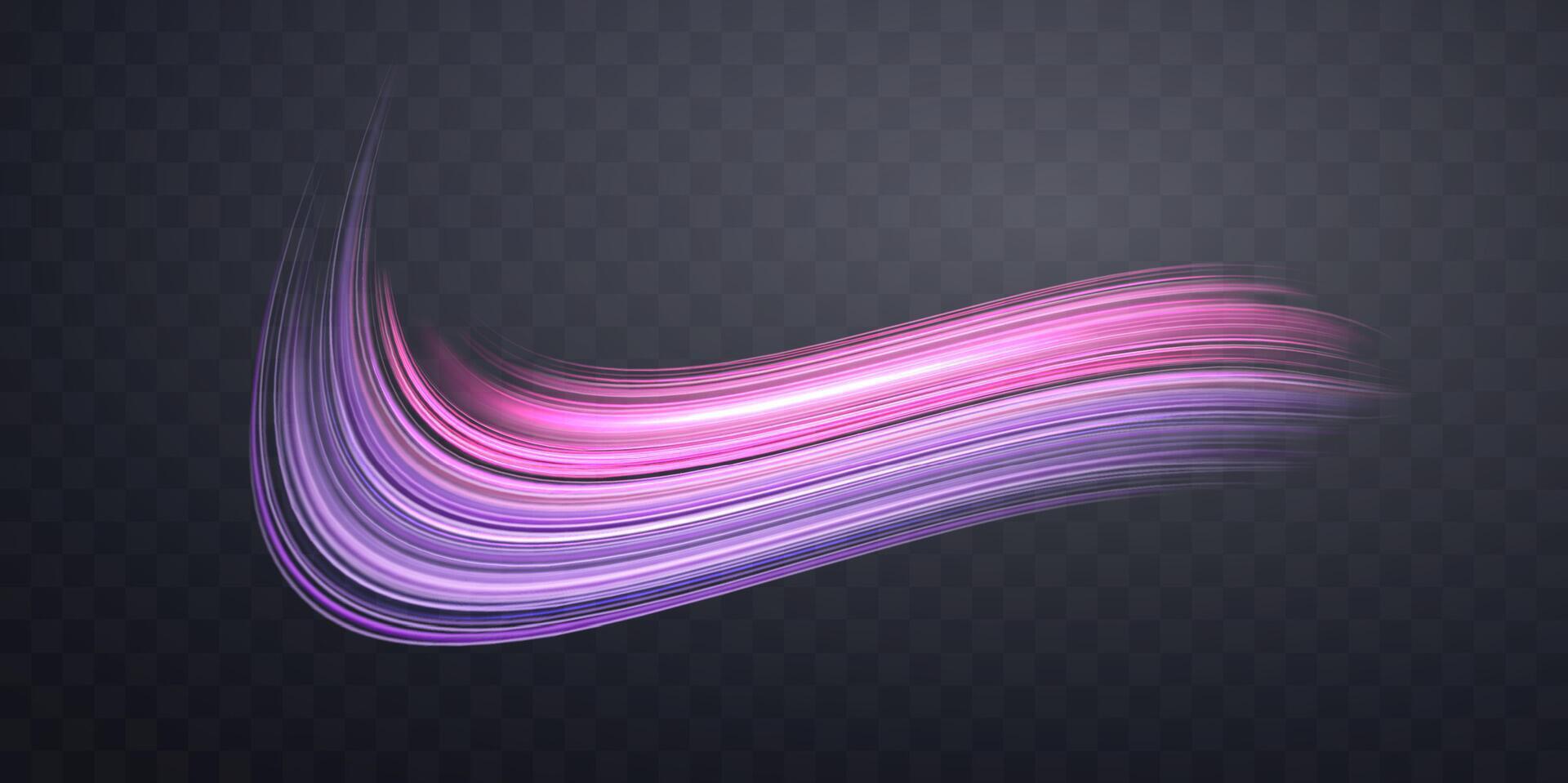 Glowing pink and purple lines. Dynamic neon realistic energy speed wave. Abstract curve twirl light effect vector