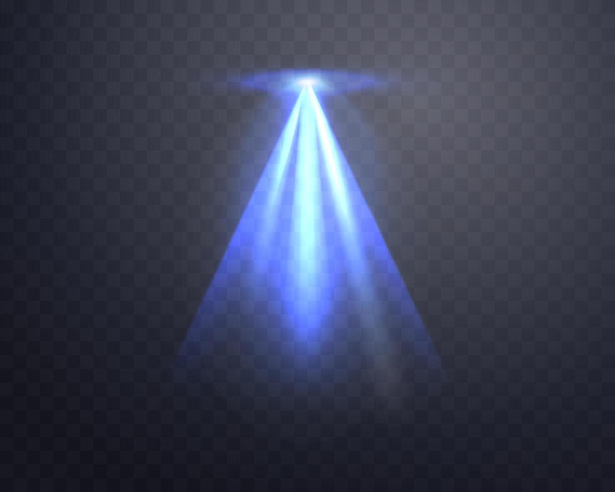 Blue spotlight, Illuminated blue stage, glow flare effect. Bright beams of spotlights, lamp, vertical rays on background illustration. vector