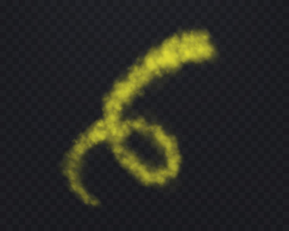 Realistic yellow smoke spiral or haze . Magic fog, vapor, smoke line left by flight. illustration. vector