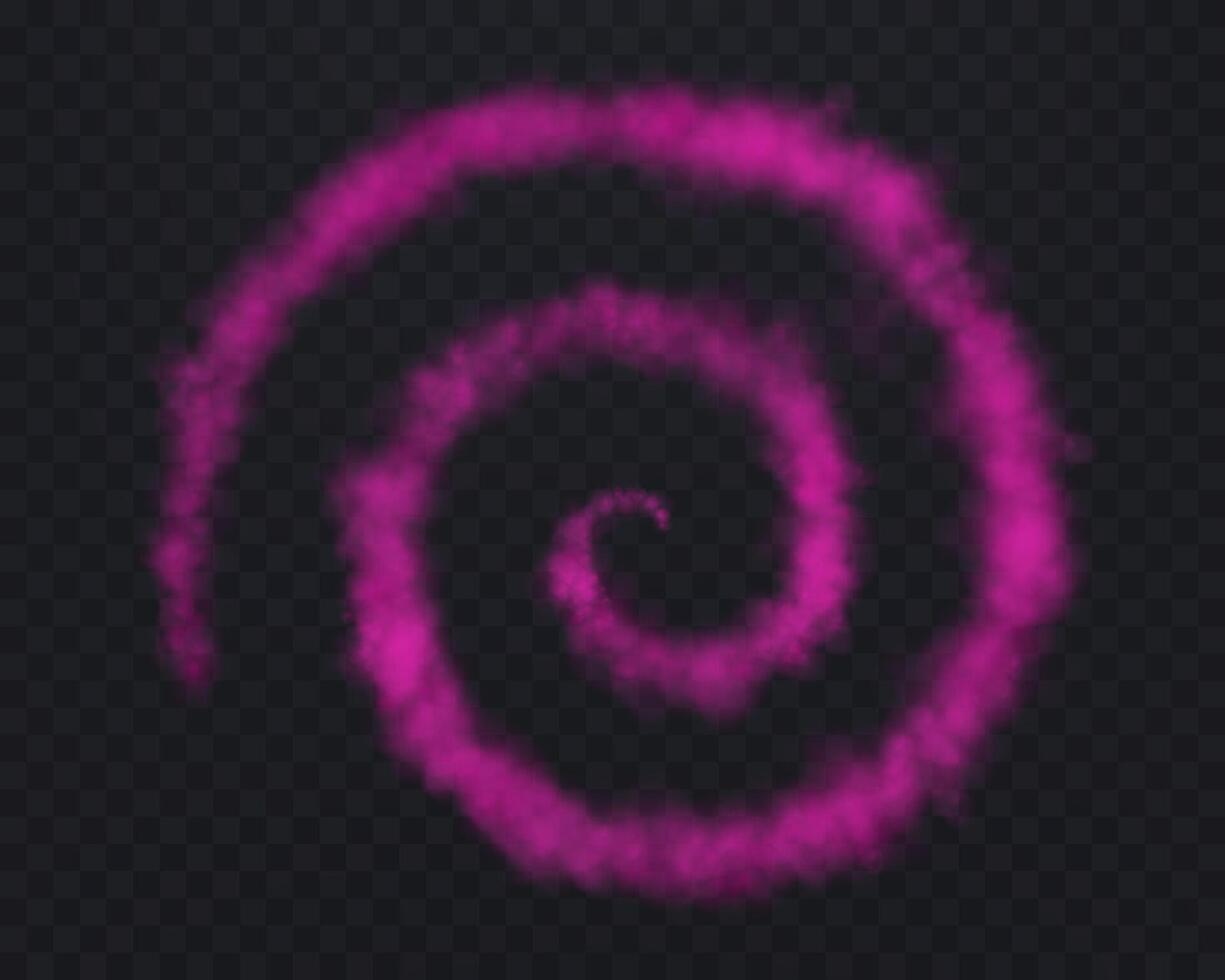 Realistic pink spiral smoke or haze, overlay effect on a dark background. Circular magic fog, vapor. Abstract illustration vector
