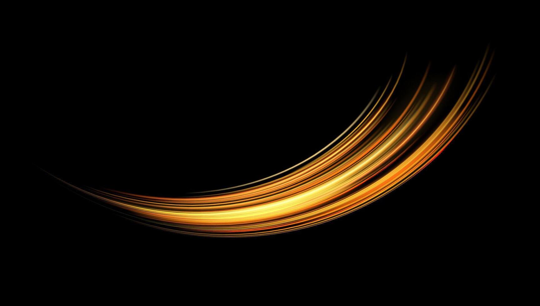 Glowing orange lines. Neon realistic energy speed. Abstract light effect on a black background illustration. vector