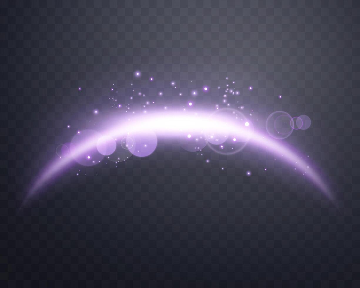Purple magic arch with sunlight lens flare. Neon realistic energy flare arch. Abstract light effect on a background. illustration. vector