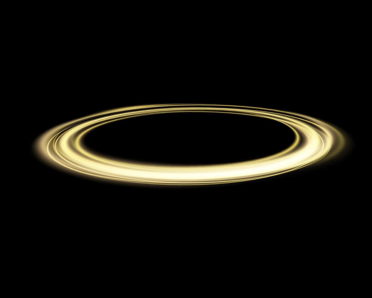 Gold magic glowing ring. Neon realistic energy flare halo ring. Abstract light effect on a dark background. illustration. vector