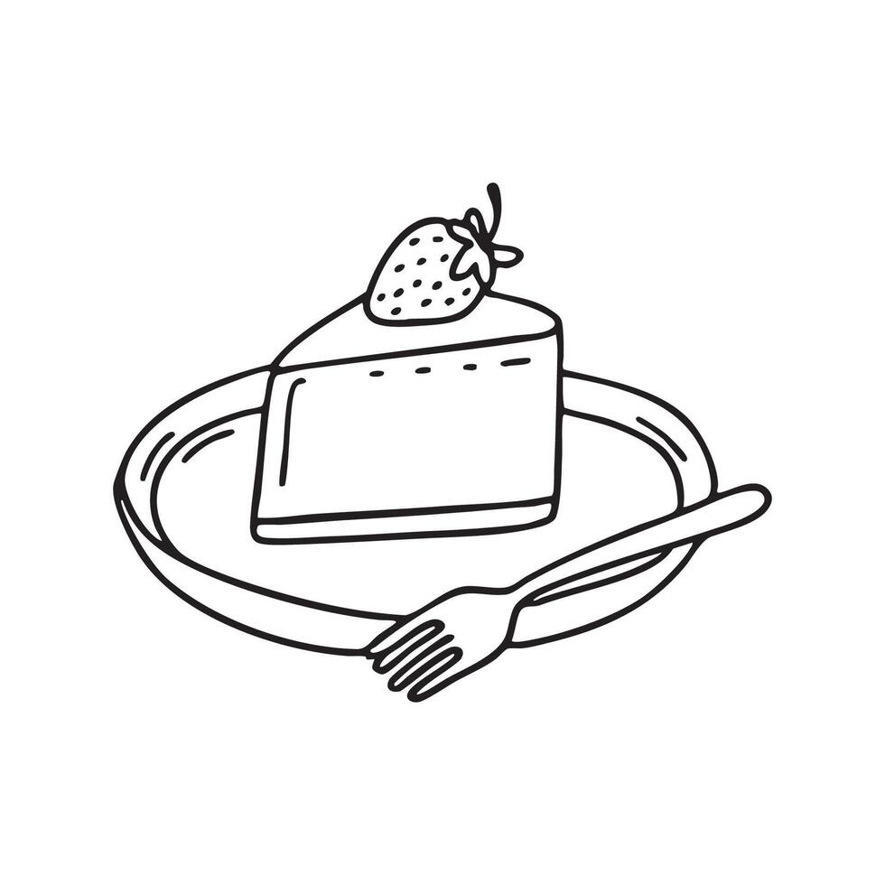 A slice of pudding on a plate with a fork beside it vector