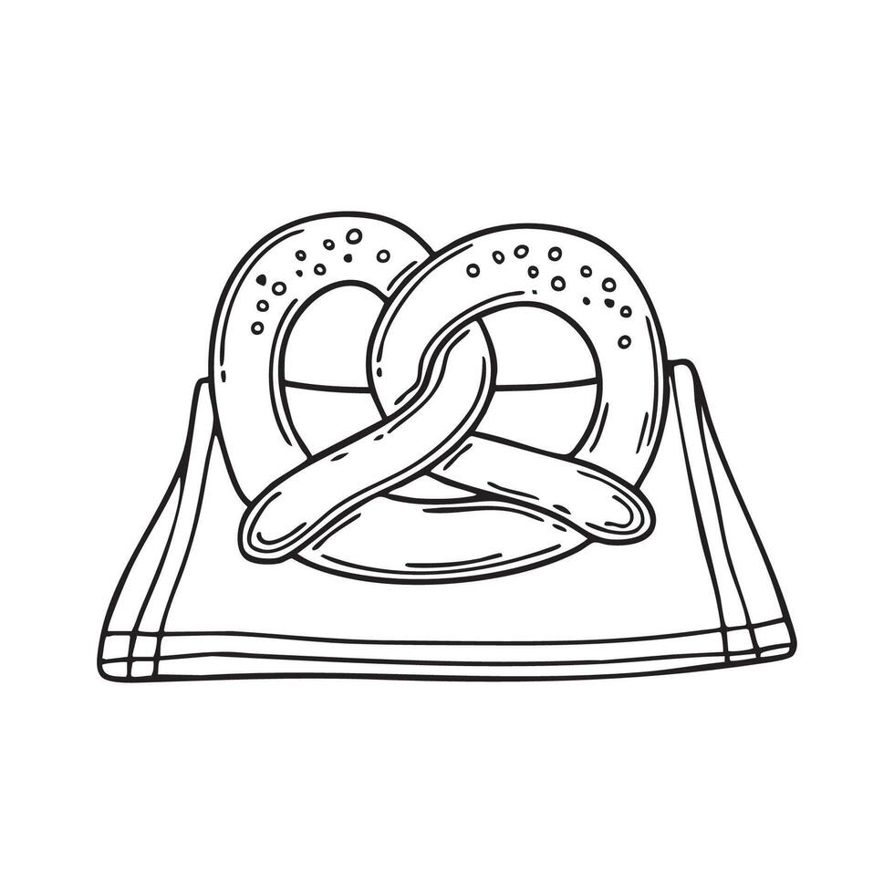 A twisted pretzel with coarse salt on a napkin vector