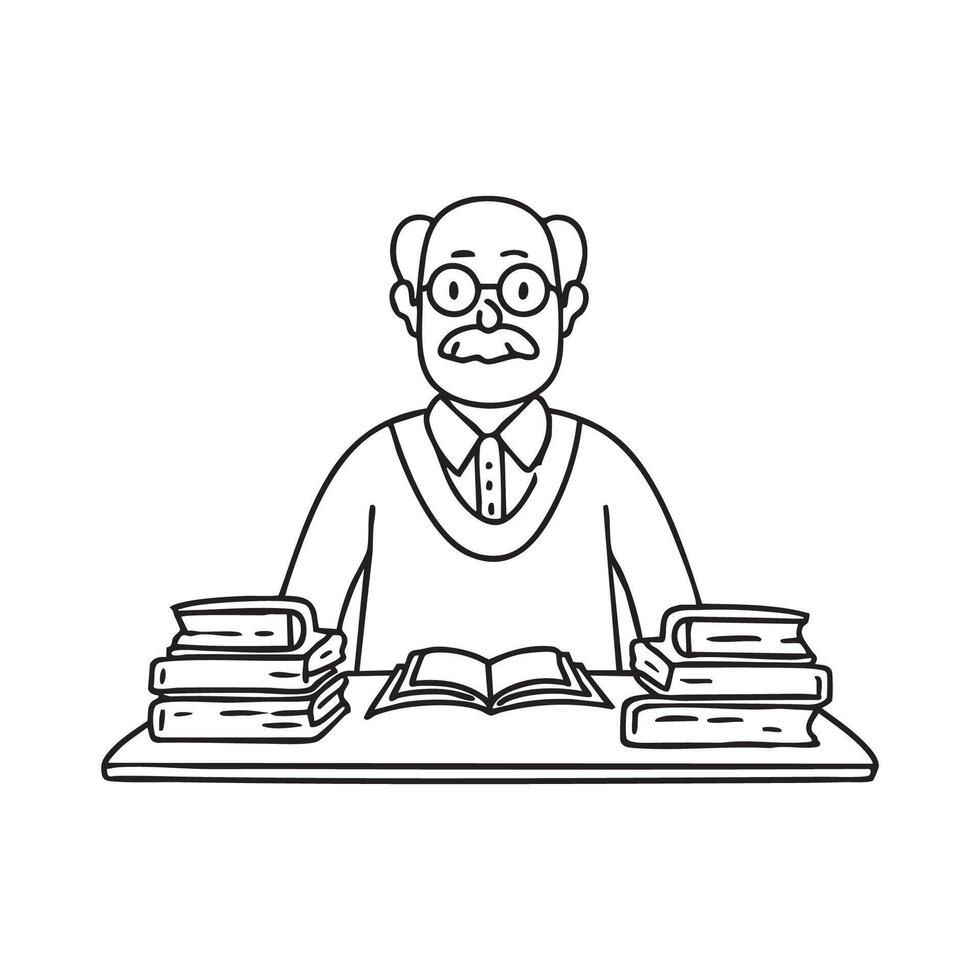 A professor seated in a library, surrounded by open books vector