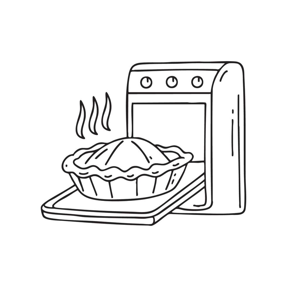 A pumpkin pie being pulled out of an oven vector