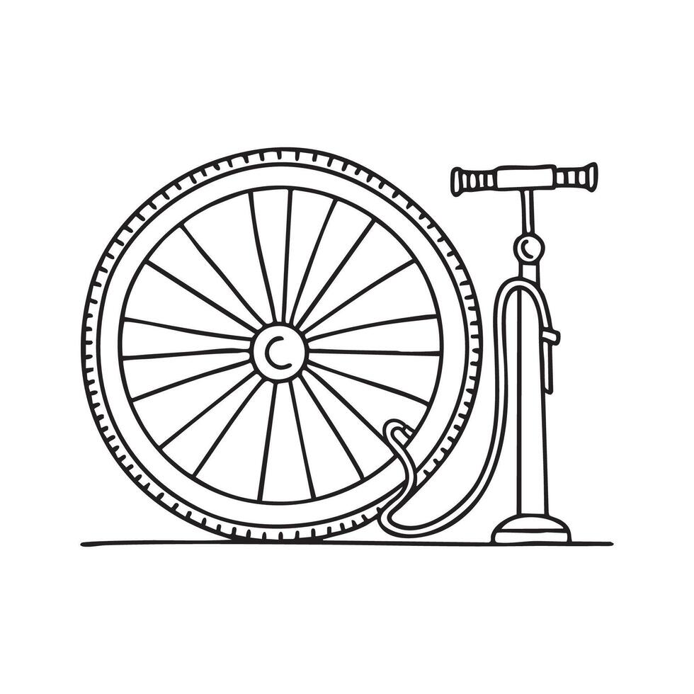 A bicycle tire being inflated with an air pump vector