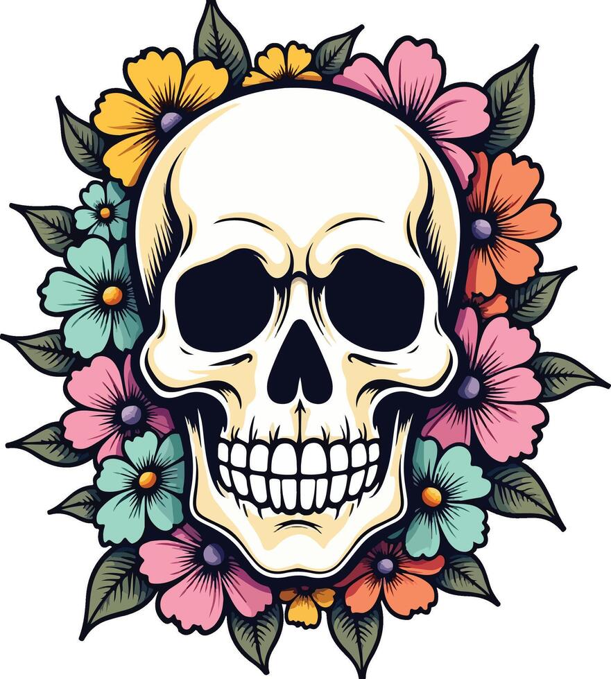 Skull with flowers on a white background vector
