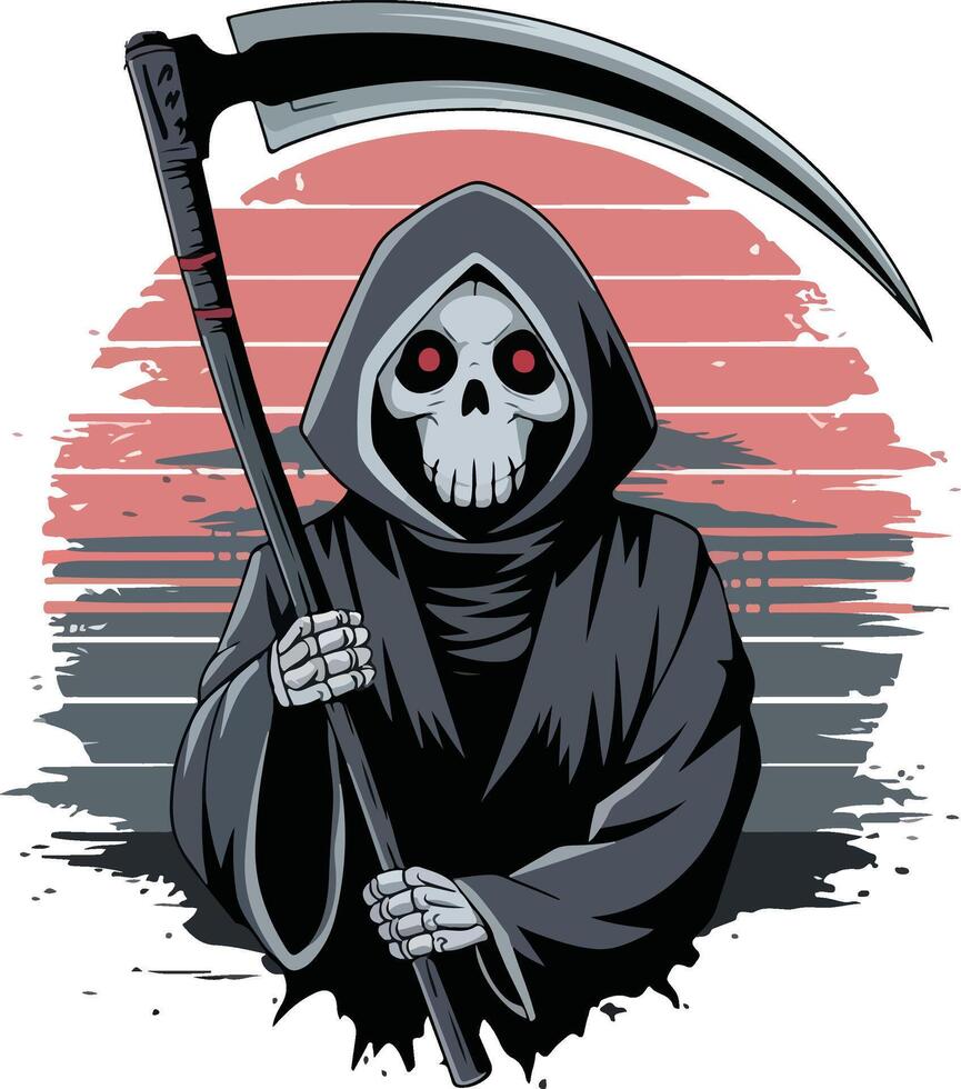 Grim reaper with scythe illustration skull design vector