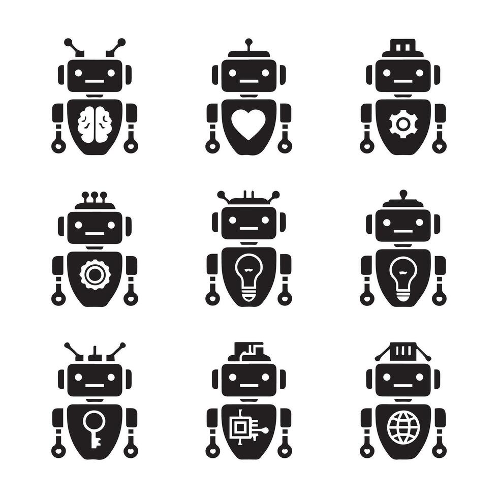 Robot icons set illustration design in black vector