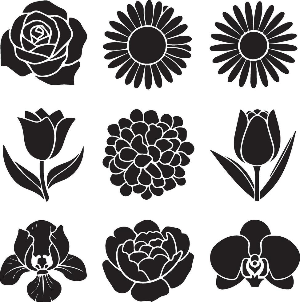 Black and white flowers icons vector