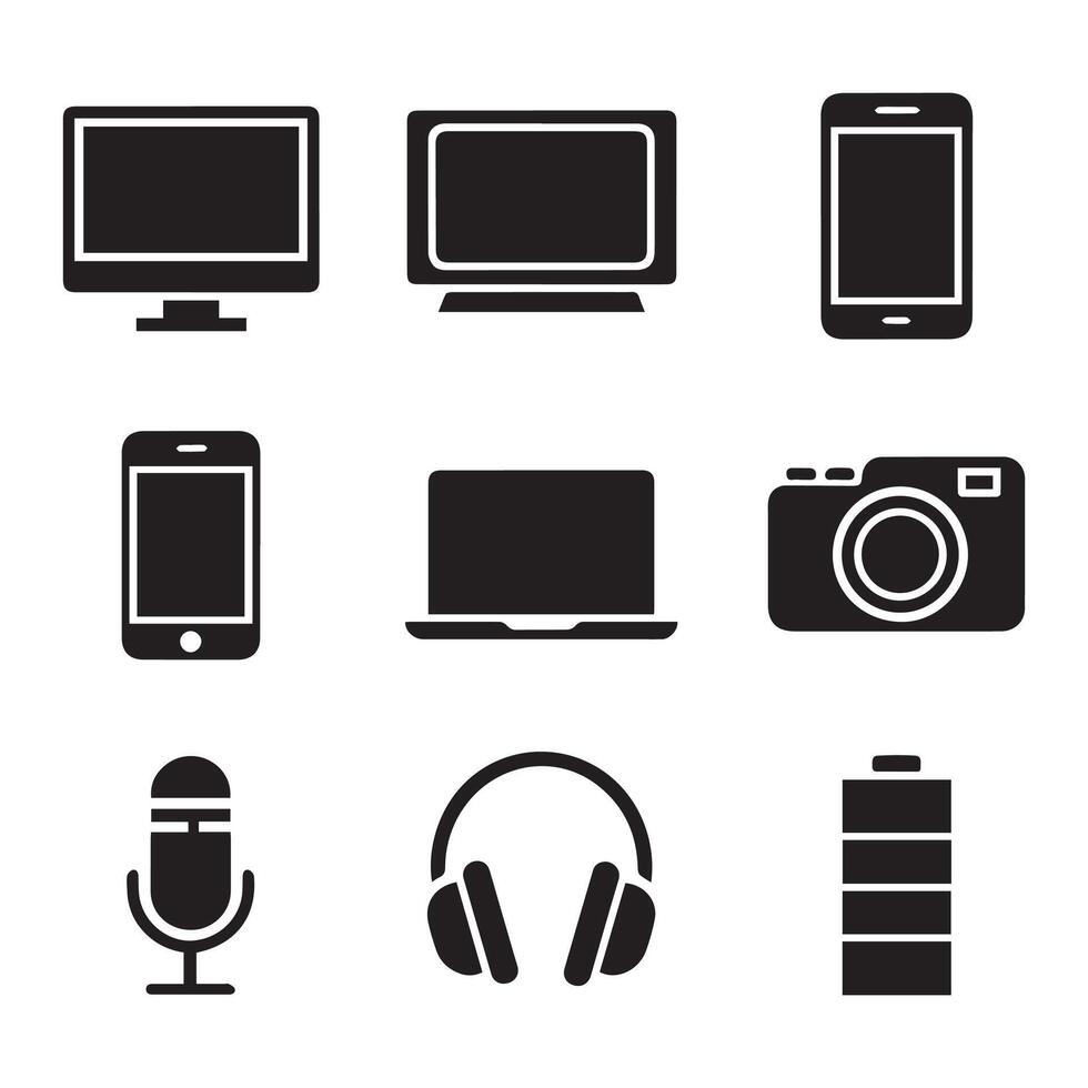 A set of black electronic devices icons design in black vector