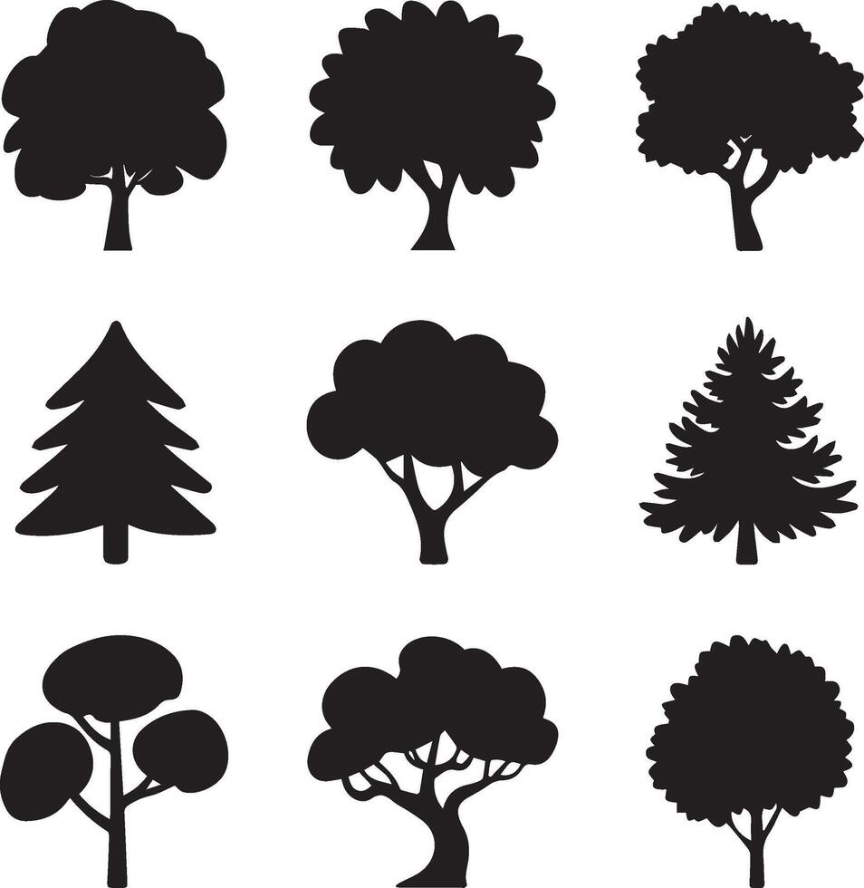 A set of trees silhouettes vector