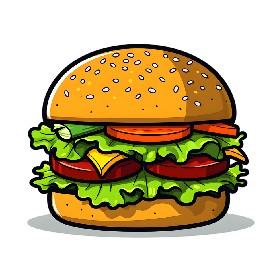 Delicious hamburger icon fast food graphics digital art vibrant colors eye-level view simple design png