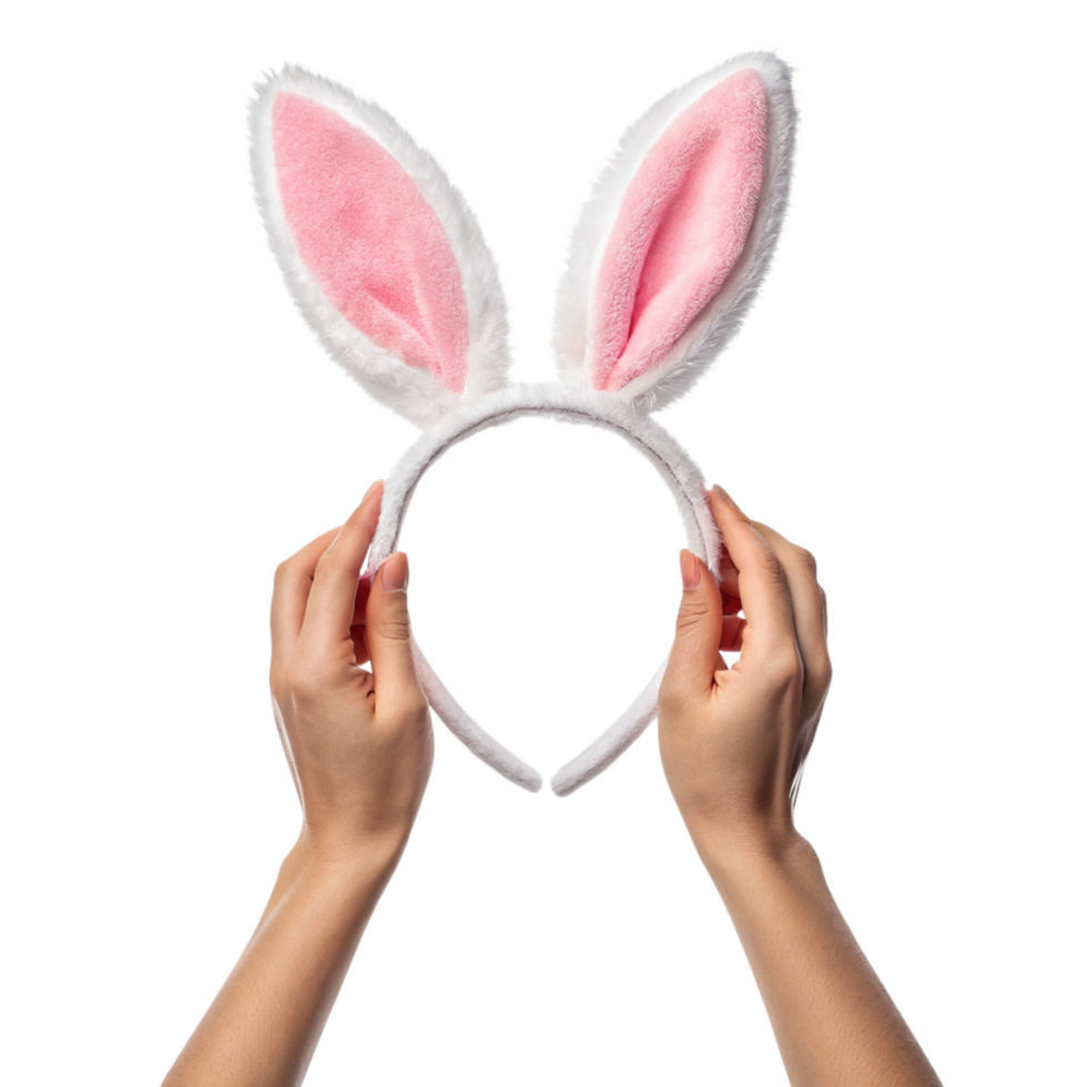 Joyful hands holding bunny ears playful setting photo art whimsical environment close-up view celebration concept png