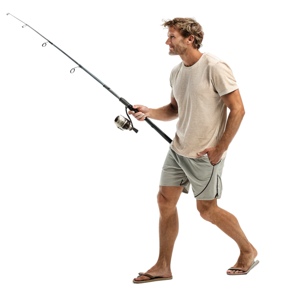 Man fishing on a beach coastal location outdoor activity relaxing environment side view leisure concept png