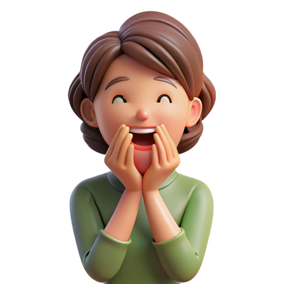 Joyful cartoon woman laughing heartily in a cheerful setting animated content bright colors positive vibes png