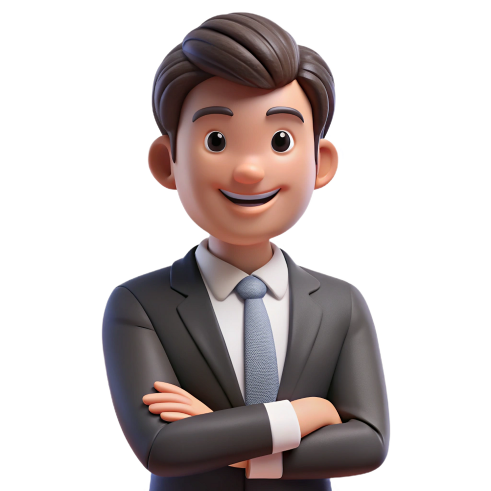 Confident cartoon businessman in augmented reality concept digital workspace animated character professional environment engaging view png