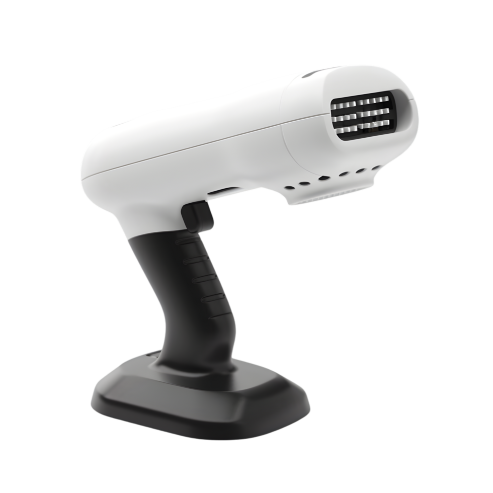 Charming barcode scanner with tiny sparkle office space product photography modern environment close-up cute innovation png
