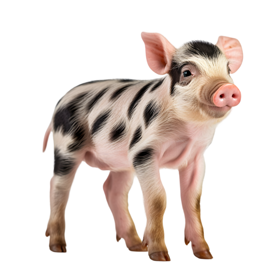 Spotted piglet snout exploration farmyard animal photography natural setting close-up cute wildlife png