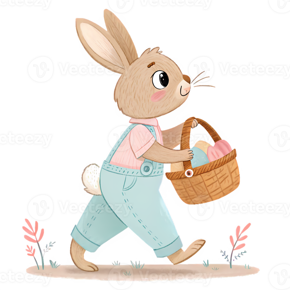 Easter bunny carrying a basket of eggs png