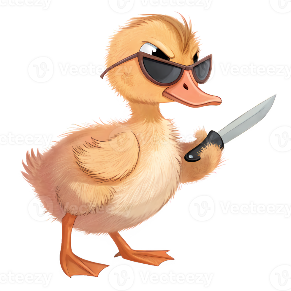 A cartoon duck with sunglasses holding a knife png