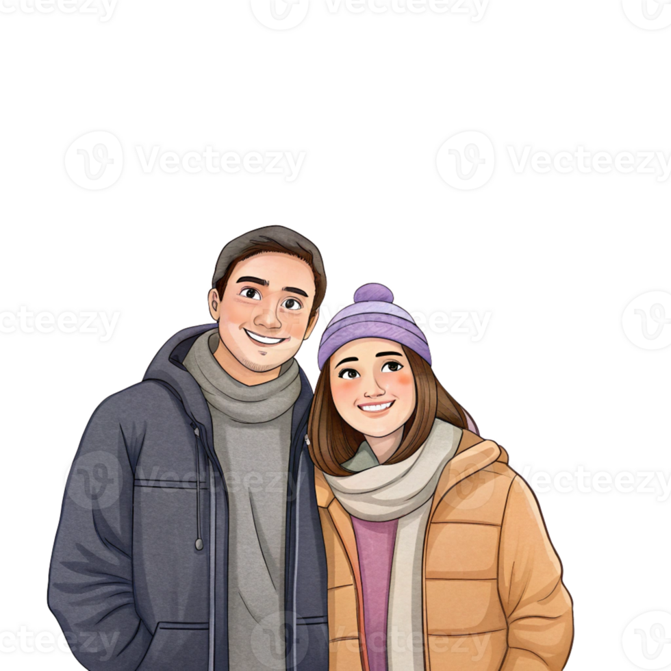 Happy winter couple cartoon illustration png