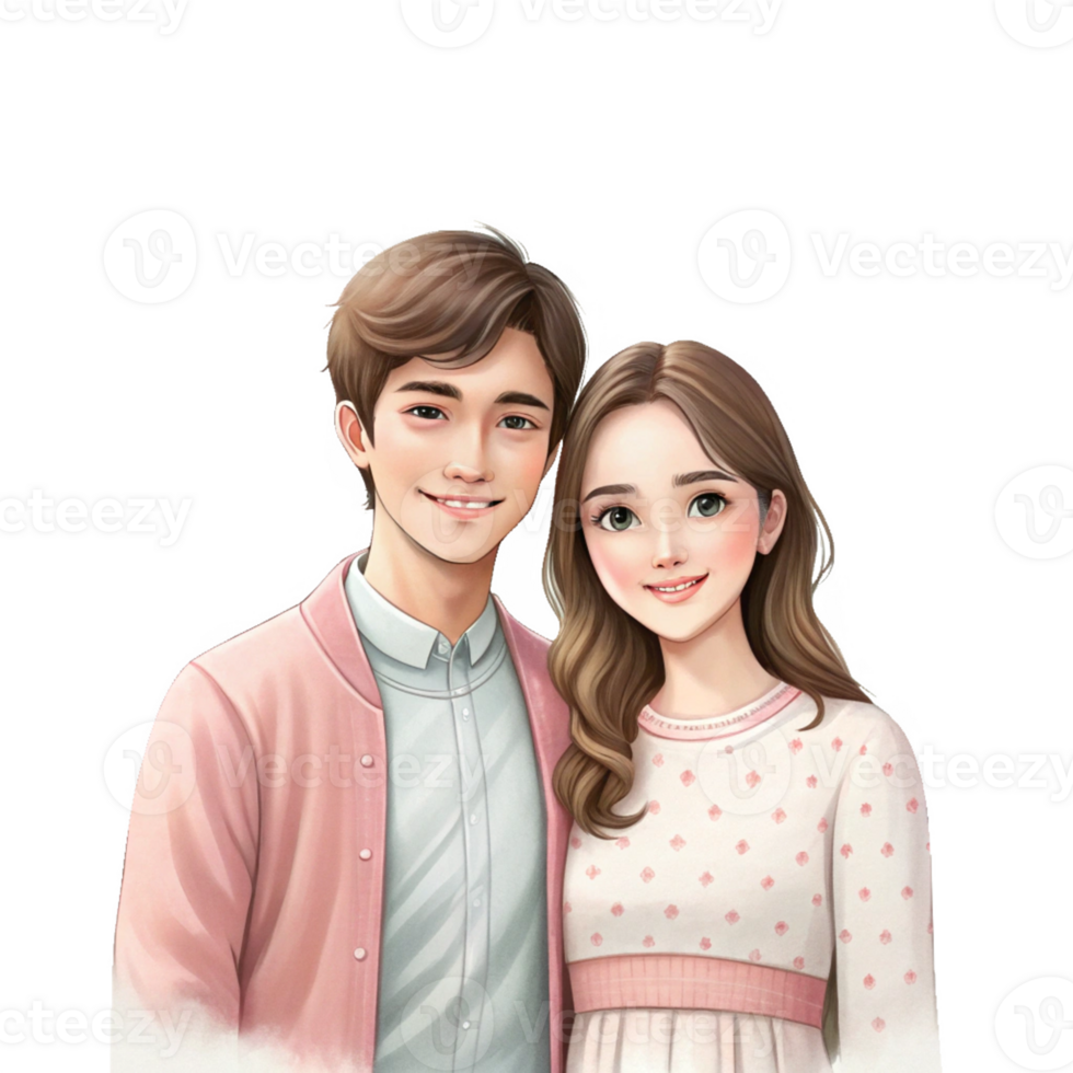 Cute loving couple portrait illustration png