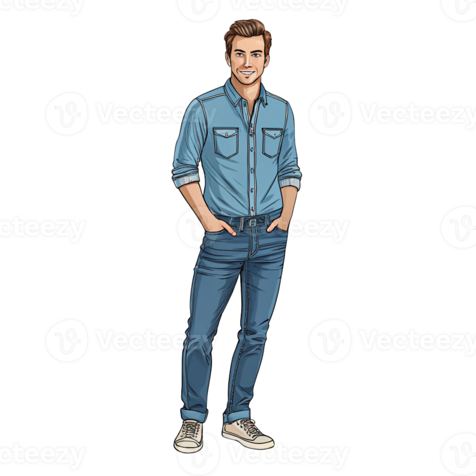 Cartoon man full body illustration. png