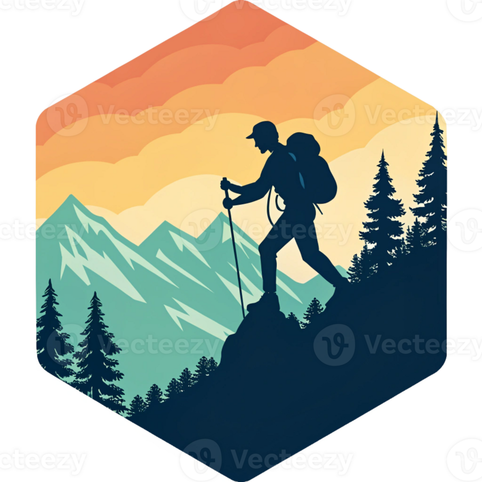 Mountain Hiker Illustration on Hexagon Shape png