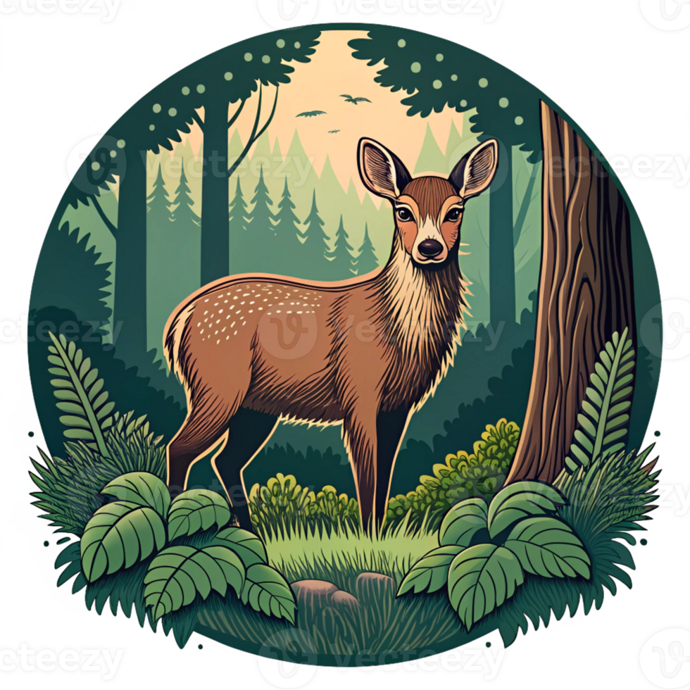 Deer in stylized forest illustration design png